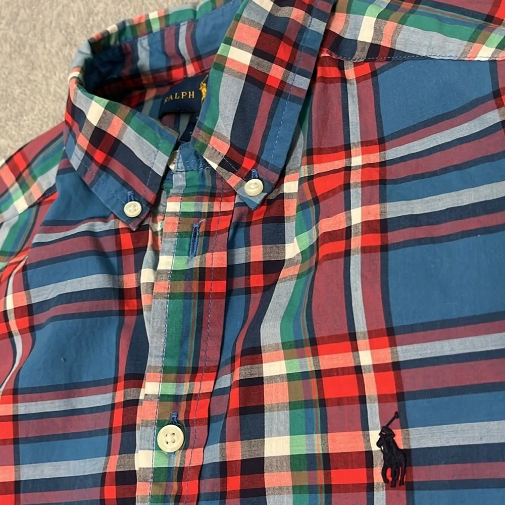 Ralph Lauren Boys Button Shirt Large Plaid Cotton Longsleeve